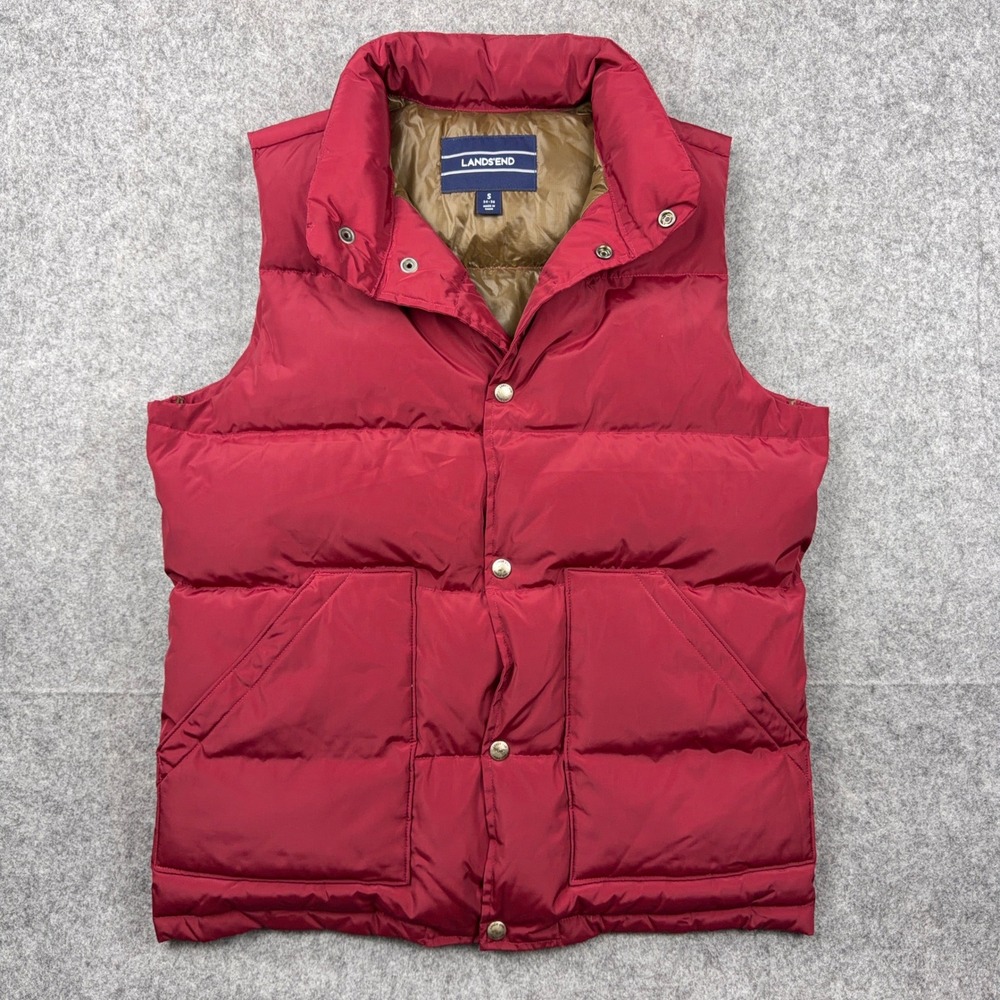 Lands End Vest Womens Small Red Down Insulated Puffer Snap Front Outdoor Gorp - Picture 2 of 13
